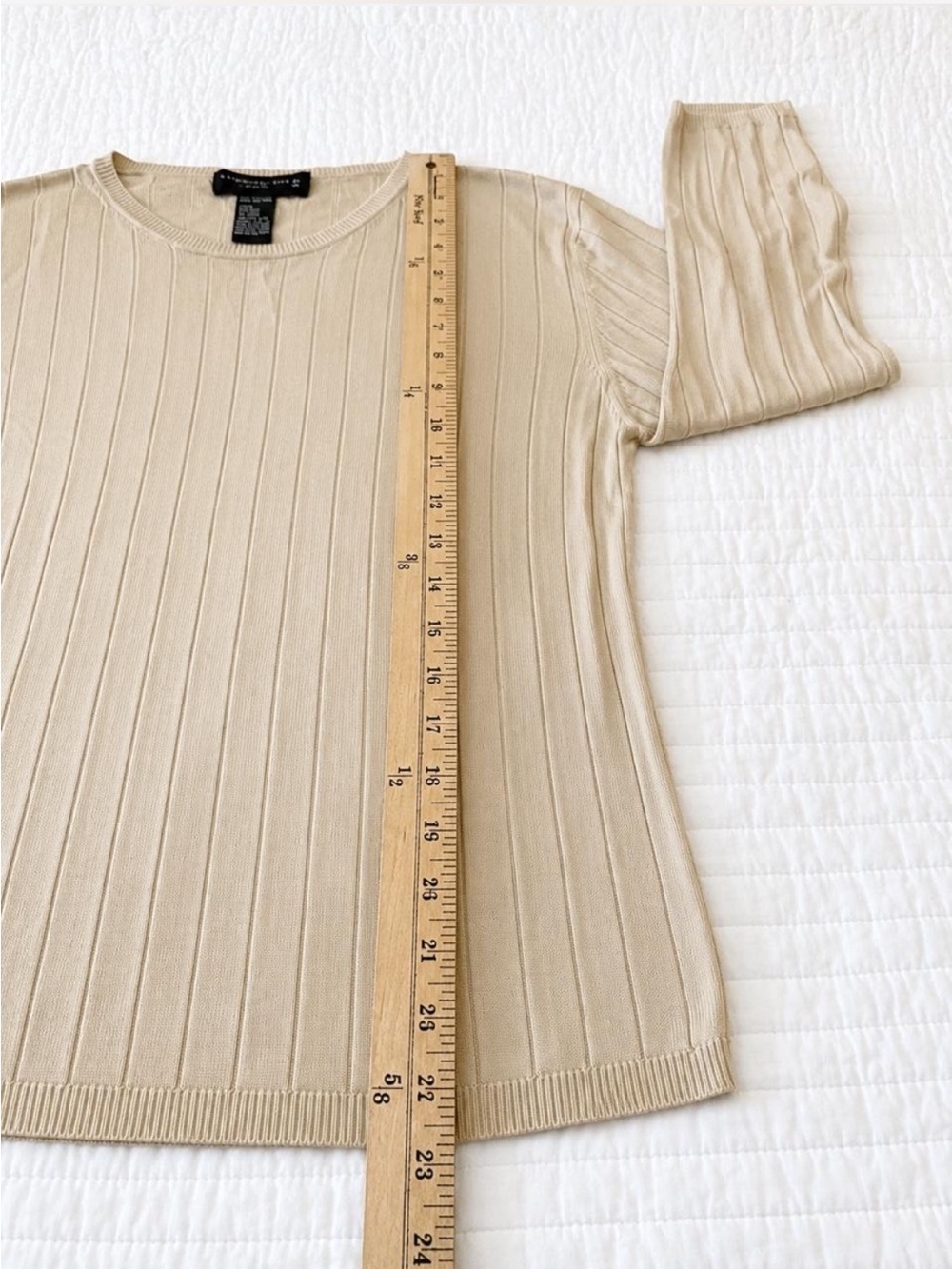Vintage August Silk Beige Ribbed Long Sleeve Knit Crew Neck - Picture 6 of 6